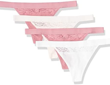 Amazon Essentials Women's Cotton and Lace Thong Knickers, Pack of 4