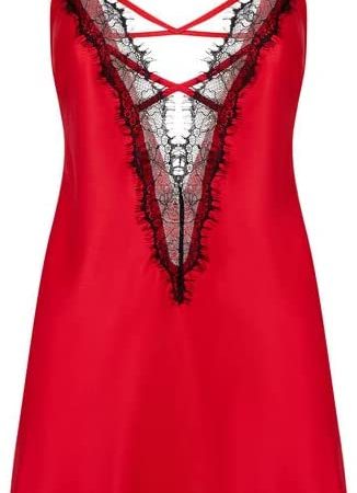 Ann Summers - Red Cherryann Chemise Night Dress for Women, Satin Chemise Nightie Shoulder Strap with Lace Trims | Women's Nightwear | Women's Lingerie Sets