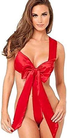 Naughty Knot Body Bow Sexy Lingerie Underwear Valentines Ladies Bedroom Outfit Bodysuit One Size Red