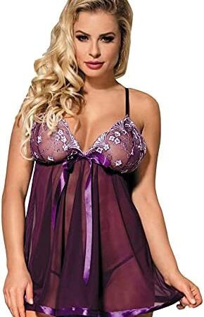 scicent Lingerie Nightwear Set Lace Babydoll Chemise Nighties for Women with G-String Size UK 8 10 12 14 16 18 20 22 24 26
