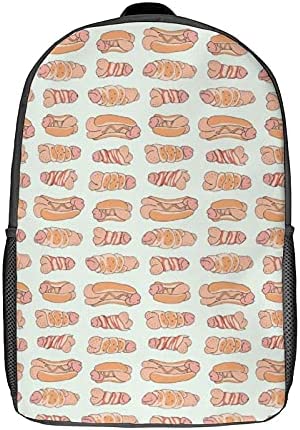 Happy Penis Dick Sweet Bacon Wrapped 17inch Laptop Backpack Lightweight Shoulder Bag Bookbag Casual Daypack For Casual Travel