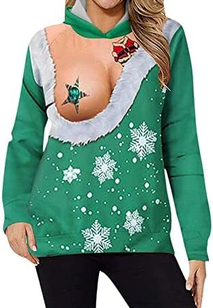 Women Blouse Tops Sale Clearance,Casual Funny Christmas Print Long Sleeve Pullover Hooded Blouse Couples Tops Christmas Jumper Funny Graphic Reindeer Santa Xmas Jumper Sweatshirt Ladies UK Size
