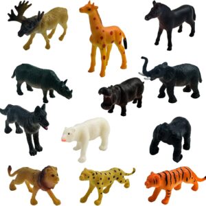 12pcs Safari Animals Toys, Mini Jungle Animal Figurines Animals Toys for Kids Plastic Safari Animal Figures African Animal Playset Jungle Wild Animal Zoo Figurines for Toddlers 3 4 5 6 Years Old