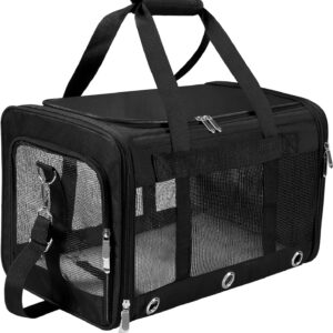 Soft Sided Foldable Cat/Dog/Pet Carrier Bag, Portable Puppy/Pets Travel Carriers For Cats/Dogs With Shoulder Strap & Removable Mat, Durable Cat Basket of 17 lbs Airline Approved - Black, M