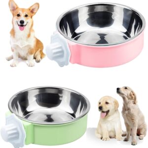 RIGHTWELL Dog Bowls, 2 PCS Removable Stainless Steel Crate Dog Water Bowls, 2-in-1 Pet Cage Hanging Feeding Bowls with Bolt Fixer, Suitable for Puppies, Cats and Other Small Animals