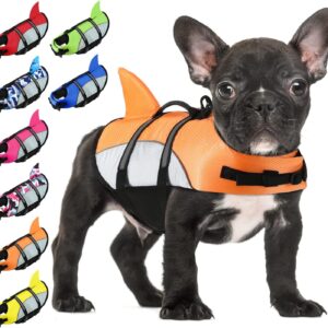 ALAGIRLS Dog Swim Vest Ripstop Dog Life Jacket with High Buoyancy & Rescue Handle, Puppy Safety Lifesaver Cat Shark Life Vest, Water Flotation Vest Pet Summer Beach Accessories, Upgraded-Orange XS