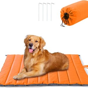 Pawaboo Outdoor Dog Bed Mat, Foldable Waterproof Pet Bed, Portable Outdoor Camping Dog Bed for Picnic, Washable Cotton Filling Mat for Medium Dogs Includes Carry Bag (47'' x 40'' Orange, XL)