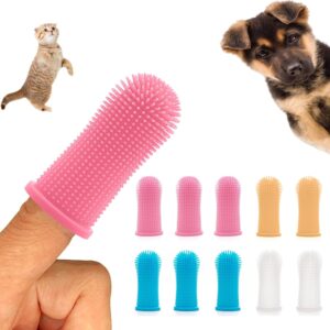 10Pcs Dog Toothbrush, 360º Dog Finger Toothbrush, Silicone Pets Teeth Cleaning Toothbrush Kit for Dogs Puppies, Dog Teeth Cleaning Products for Cats & Small Pets Dental Care (Mix Color)