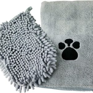 Pet Towels Super Absorbent Microfiber And Pet Mitt with Ultra Soft Quick Dry for Dogs, Puppy, Pet Random Color Supply Grey OR Brown