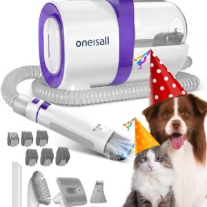 oneisall Dog Grooming Vacuum Kit,Dog Clippers, Professional Pet Grooming Vacuum with 7 Pet Grooming Tools for Shedding Thick & Thin Dogs Cats Pet Hair (1..5L)