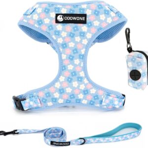 Dog Harness and Leash, Poop Bag Holder 3 Sets, Easy Walk No Pull Adjustable Puppy Cat Vest Harness with Soft Mesh Padded, Pet Supplies for Extra-Small/Small Medium Dogs Kitten