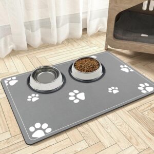 Mavicen Absorbent Pet Feeding Mat, 40 * 60cm Dog Food and Water Bowl Mat for Messy Drinkers, Non Slip Rubber Backing Pet Feeding Placemats, Dog Water Dispenser Drying Mat, Light Gray