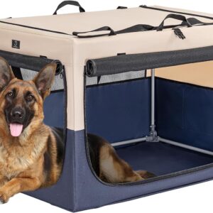 A 4 Pet Dog Crate, Dog Travel Crate with Pocket and Handle for Large Medium Dogs, Soft Collapsible Dog Crate Indoor and Outdoor Fabric Pet Carrier Use with Durable Steel Frame and Waterproof Bottom