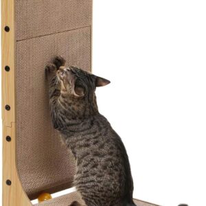 FUKUMARU Cat Scratcher, 68 cm L Shape Cat Scratch Pad Wall Mounted, Cat Scratching Cardboard with Ball Toy for Indoor Cats