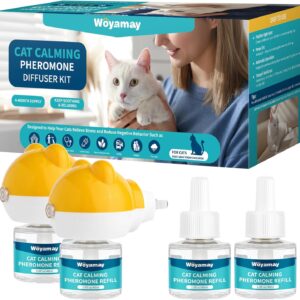 Woyamay Cat Calming Diffuser - Cat Pheromones Calming Diffuser for Cat Anxiety Relief 6-in-1 Cat Pheromone Diffuser Kit with 2 Diffuser + 4 Refill 48ml Vial - 60 Days Pheromone Diffuser to Calm Cats