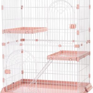 3-Tier Cat Home Cat Cage Playpen,Cat Houses in Pet Supplies Training Play, Small Animal Cage, 2 Entrances, hooks for easy assembly - 76 x 50 x 90 cm, Pink