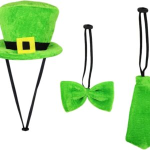 IFOYO 3 Pack St. Patrick's Day Cat and Dog Hats - 1 Pet Flower Tie, 1 Pet Tie, 1 Green Hat， Pet Costume Accessory, Irish Leprechaun Top Hats for Cats and Puppies Green St. Patrick's Party Supplies