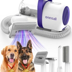 oneisall Dog Grooming Vacuum Kit,Suction 99% Pet Hair,Dog Grooming Brush,Dog Hair Vacuum Groomer with 4 Pet Grooming Tools,Pet Hair Remover