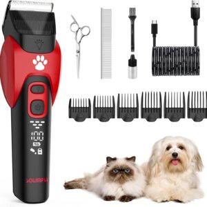 Solimpia Dog Cat Pet Clippers Shavers Electric Pet Grooming Trimmer Kit Rechargeable Cordless Low Noise Professional Pet Hair Trimmer Set