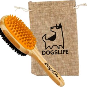 Bamboo Dog Brush with Silicone Massager for Dog Grooming | Massaging & Bathing | Free Reusable Eco-friendly Bag | Proven Double Sided Pet Brush Perfect For Long, Medium & Short Haired Dogs.…