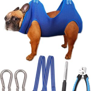 OVTEXZOG Dog Grooming Hammock Harness, Dog Sling for Nail Clipping/Trimming,Pet Grooming Restraint Bag with Nail Clippers Trimmer,Dog Grooming Supplies Kit for Claw Care (Medium 45LB Max/Blue)