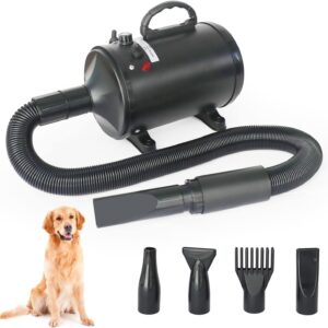 2800W Professional Pet Hair Dryer Pet Dog Grooming Hair Dryer With 4 Different Nozzles Motorcycle Power Dryer Portable Car Dryer (Black)