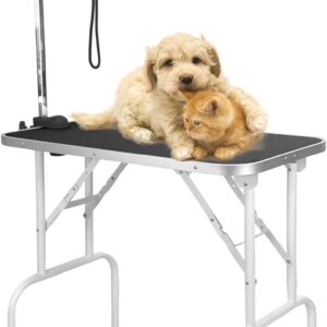 automoris 35inch black Adjustable Pet Dog Grooming Table with Grooming Loops Fixed Arm, Foldable Pet Dog Cat Drying Beauty Table, Folding Legs Maximum Capacity 100KG Trimming Salon Table