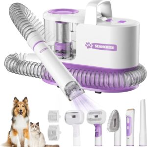 SEANCHEER Dog Grooming Vacuum for Shedding Dog Grooming Kit, Dog Clippers for Grooming Brush for Dogs Trimmer with 5 Pet Grooming Tools Low Noise Hair Remover Pet Cat Grooming Supplies-2023(Purple)