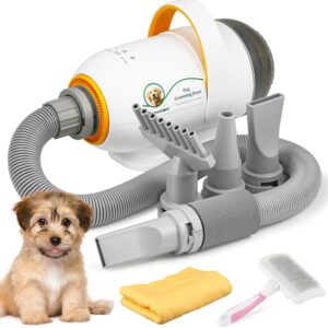 Mxmoonant 2800W Pet Hair Dryer, Blow & Vacuum 2 in 1, Stepless Speed, Hot and Cold Adjustable, with 4 Nozzles & 1 Dog Grooming Bruch & 1 Pet Towel
