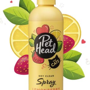 PET HEAD Cat Dry Clean Spray 300ml, Felin’ Good, Fruity Scent, Best Shampoo Spray for Smelly Cats, Nourishing & Deodorising, Professional Grooming, Vegan, Lick-Safe, Gentle Formula For Kittens