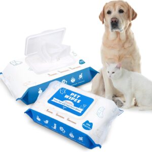 PUMBLER Pet wipes Grooming Dog Wipes For Paws Face, Ears, Eye Area, Body & Butt, Extra Large & Thick, Convenient, Ideal For Home Or Travel (2 Pack (200 Wipes))