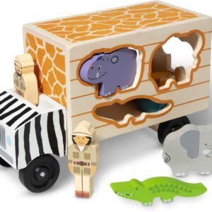 Melissa & Doug Wooden Shape Sorter Rescue Truck with Zoo & Safari Animals Toys for Kids | Wooden Puzzles for 2+ Year Olds | Montessori Toddler Wooden Animal Toys | Toddler Puzzles, Black