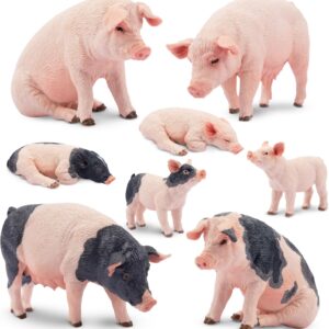 toymany 8PCS Realistic Pig Figurines Set, Plastic Pig Figures Farm Animals Toys, Cake Topper Education Birthday Christmas Toy Gift for Kids Toddlers