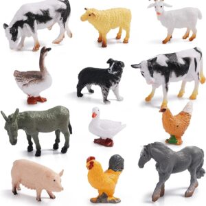 12 Pieces Farm Animal Toys, Mini Farm Animal Figurines Realistic Jungle Farm Animal Figurines Safari Animals Figures Little People Farm for Easter Egg Fillers Birthday Animal Themed Party Supplies