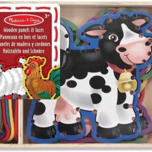 Melissa & Doug Wooden Toy Panels and Laces - Farm Animals Developmental Toy Motor Skills 3+ Gift for Boy or Girl