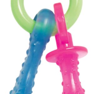 Nylabone Puppy Dog Teething Chew Toy Pacifier, Bacon Flavour, Extra Small, for Puppies Up to 7 kg, Blue/Pink