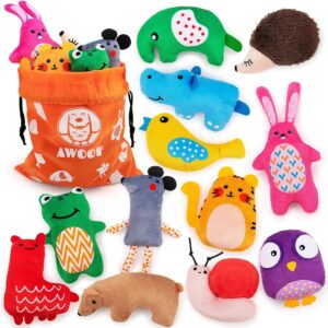 AWOOF Puppy Toys 12pcs New Colorful Small Dog Toys Bulk with Squeakers, Dog Chew Toys Pack for Teething Puppies, Animal Shape Plush Puppy Toys Dog Interactive Toys for Small Medium Dogs
