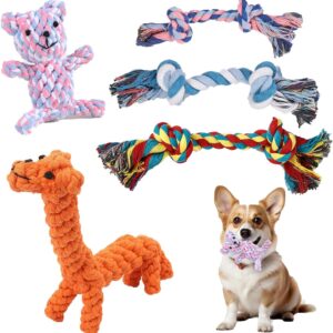 5Pcs Dog Rope Toys, Puppy Teething Chew Rope Toys from 8 weeks, Interactive Dog Teething Toys, Natural Cotton Dog Chew Toy Suit for Small Mediuem Dogs Tranning Teeth Cleaning