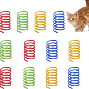 12 pcs Colorful Spring Cat Toys, Cat Spring Toy Spring Toys for Cats BPA Free Plastic Interactive Toys to Kill Time and Keep Fit for Swatting, Biting, Hunting Active Healthy Play Kitten Toys
