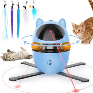 PETTOM Cat Toys for Indoor Cats Adult, 3 in 1 Interactive Cat Toy with Rotating Feather/Tracks Ball/Red Beam, Automatic Cat Toys for Boredom- USB Rechargeable, Gifts for Cats (Blue)