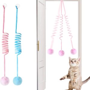 Fantasyon 2PCS Interactive Cat Toys for Indoor Cats, Self-Play Hanging Door Cat Toys with Bell Plush Toy Cat Toy Chasing Exercising Kitten Toys for for Indoor Cats adult Kitten(Pink+Blue)