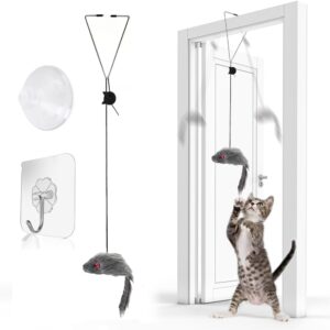 FYNIGO Self-Play 3 Ways Hanging Door Cat Mouse Toys for indoor Cats Kitten,Interactive Cat Mice Toys for Hunting Exercising Eliminating Boredom, Small Breeds