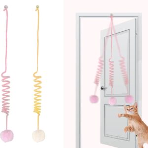 FuninCrea 2pcs Interactive Cat Toys for Indoor Cats, Self-Play Hanging Door Cat Plush Toy with Bell for Cats Chasing Exercising Kitten Toys for Indoor Cats Retractable Cat String Toy (Pink+Yellow)