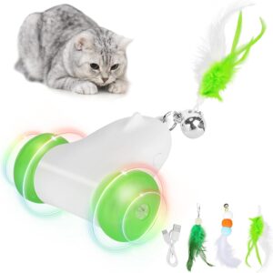 PETTOM Cat Toys Interactive for Indoor Cats, Smart Cat Mouse Toy with Colour-Changing LED Lights Wheels, Cat Toys to Stimulate, Activated Cat Chase Toys for Kittens - USB Rechargeable