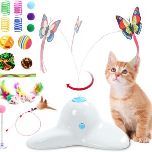 Pawsayes Cats Toys, Cat Toys Interactive for Indoor Cats Adult Kitten, Automatic Rotating Butterfly Cat Toy for Chasing, Interactive Kitten Toys Gifts (Cream-18 PACK)