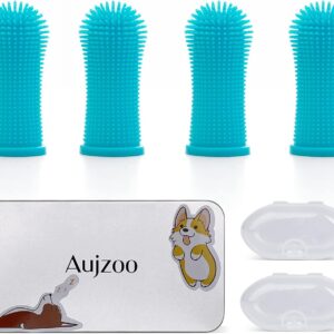 Aujzoo Dog Toothbrush, 360º Pets Teeth Cleaning Toothbrush for Dogs Cats Dental Care, Silicone Finger Teeth Brush Set of 4