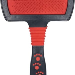 KUVIAS 2-in-1 Dog Grooming Brush – Double-Sided Pet Care Massage for Dogs Cats, Dual-Purpose Soft Red Teeth Bristles & Metal Pin Comb, Comfortable Grip & Anti-Slip Handle 19x10.5x3cm (Rectangular)