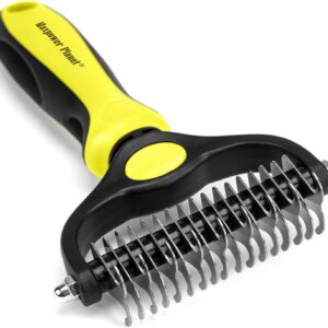 Maxpower Planet Pet Grooming Brush - Double Sided Shedding and Dematting Undercoat Rake, Dog Grooming Brush, Dog Shedding Brush, Cat Grooming Brush, Dog Comb, Cat Brush for Long Haired Cats, Yellow