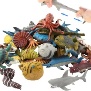 18 Pack Rubber Ocean Animal, Sea Figure Bath Toy Set,Food Grade Material TPR Super Stretchy, Some Kinds Can Change Colour, Squishy Floating Bathtub Toy Party,Realistic Shark Octopus Fish