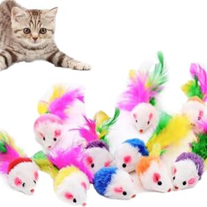 20 Pcs cat mouse toy, Cat Catnip Mice Toys, Cat Toy Mice Rattle Set, mouse cat toy, Interactive Realistic Plush Pets, Variety Interactive Cat Toy,with Feather Tail for Cat Kitten (Random Color)